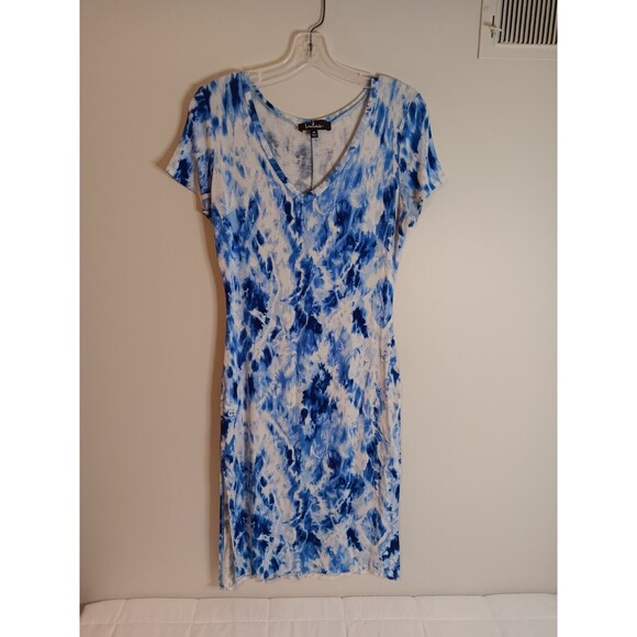 lulus Dresses & Skirts - Lulus Women's LET ME SEA Blue Tie Dye Midi Side Slit T-Shirt Dress Size Medium